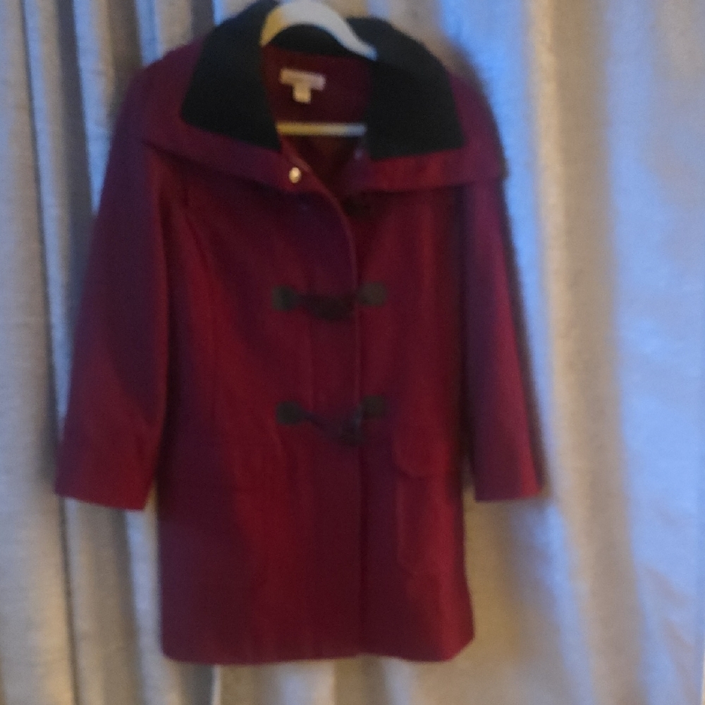 Coldwater Creek Burgundy Pea Coat with Black Collar